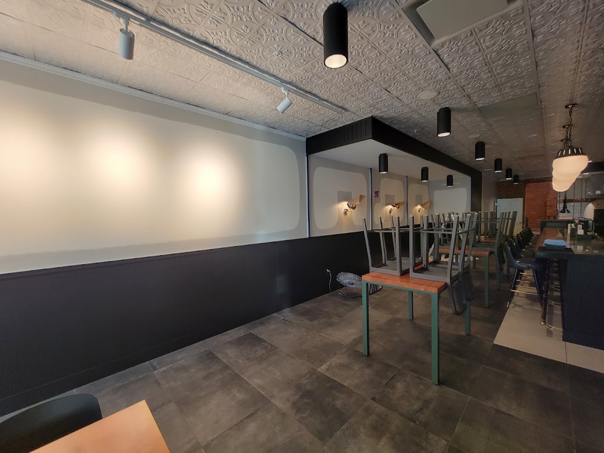 Restaurant interior with two-tone painted wall